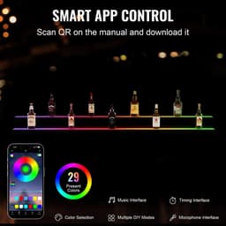 image-VEVOR LED Lighted Liquor Bottle Display, 2 Tiers 72 Inch Commercial Illuminated Home Bar Shelf, 2 Steps Whiskey Rack Stand, Acrylic Drink Shelves with RF Remote & App Control, and Multicolor lighting