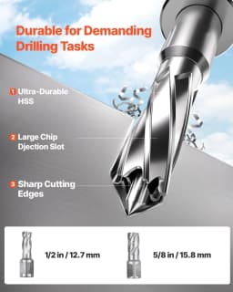 image-VEVOR Magnetic Drill, 1200W Motor 1.6 in Boring Diameter, 2810 lbf Electric Mag Drill Press, with 2 Coring Bits, Variable Speed, Drilling Machine for Metal Surface, Home Improvement Industry, Yellow
