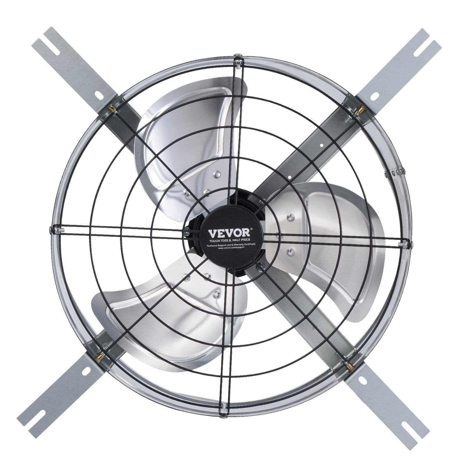 image-VEVOR Gable Mount Fan, 15 Inch Attic Exhaust Fan with Adjustable Thermostat & Outer Mesh, 1300 CFM House Ventilator Cools Up to 1850 Sq.Ft, Quiet Ventilation for Roof, Garage & Shop, Galvanized Color