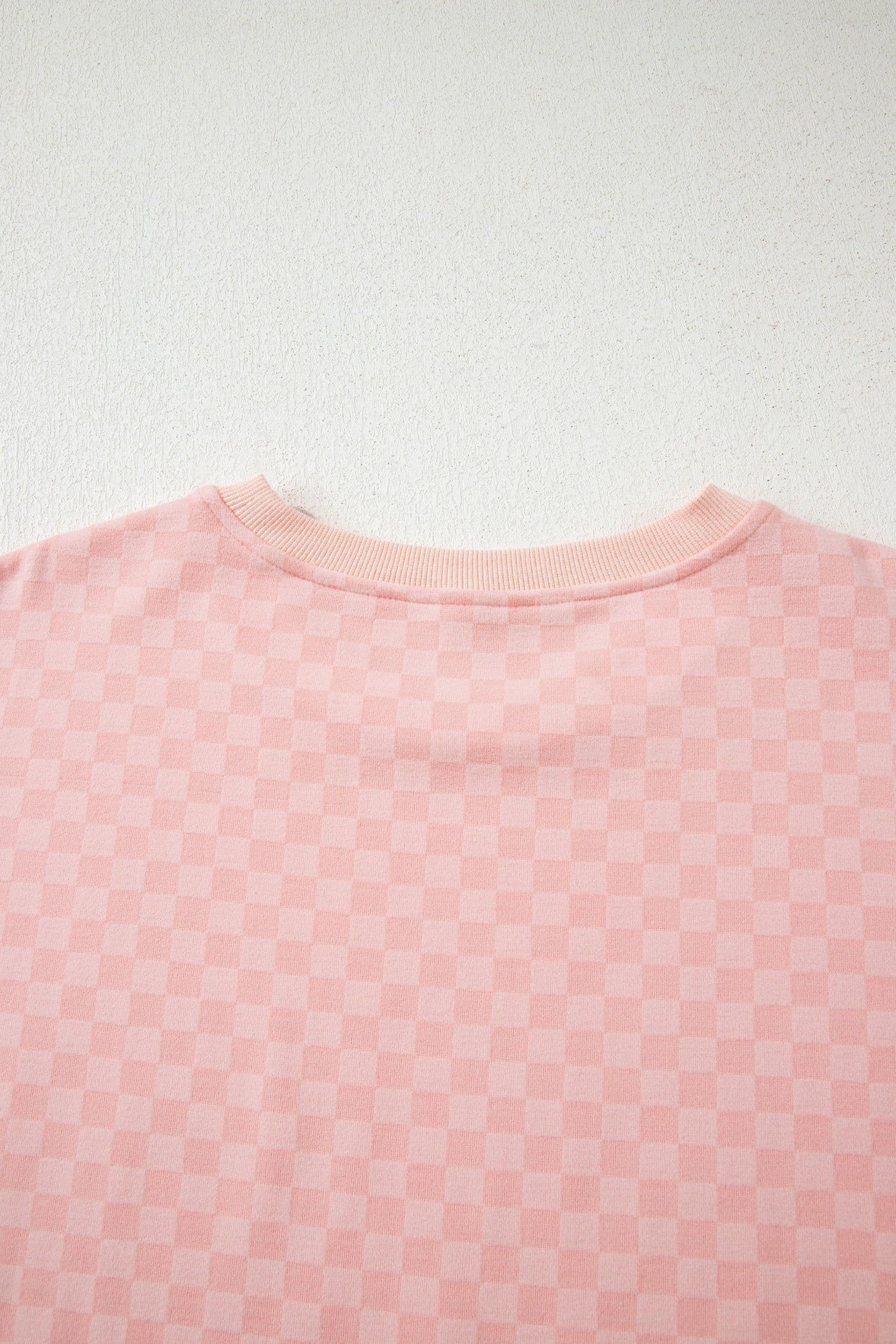 image-Pink Checkerboard Long Sleeve Pullover and Shorts Set