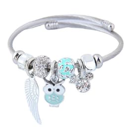 image-DIY Beaded Owl Angel Wings Pendant Stainless Steel Bracelet