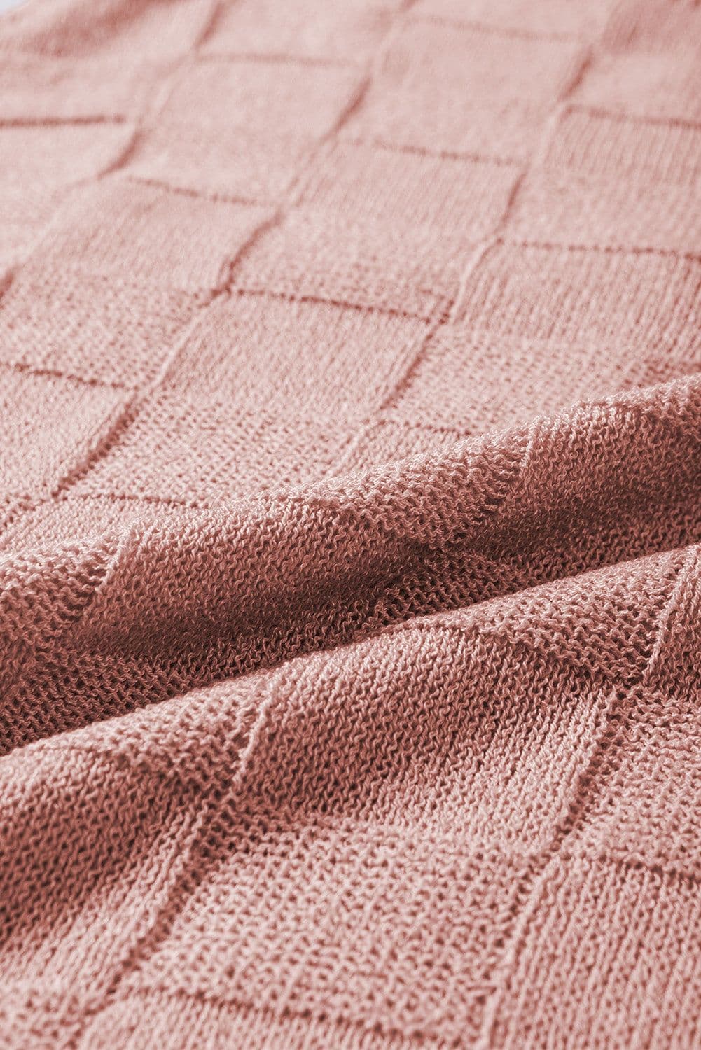 image-Pink Lattice Textured Knit Short Sleeve Sweater - Sizes S-3XL