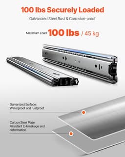 image-VEVOR Drawer Slides, 18 inch, 10 Pairs Full Extension Ball Bearing Cabinet Rails, 100 LB Load Capacity Heavy Duty Side Mount Dresser Drawer Slides, Drawer Track Runners for Kitchen DIY Replacement
