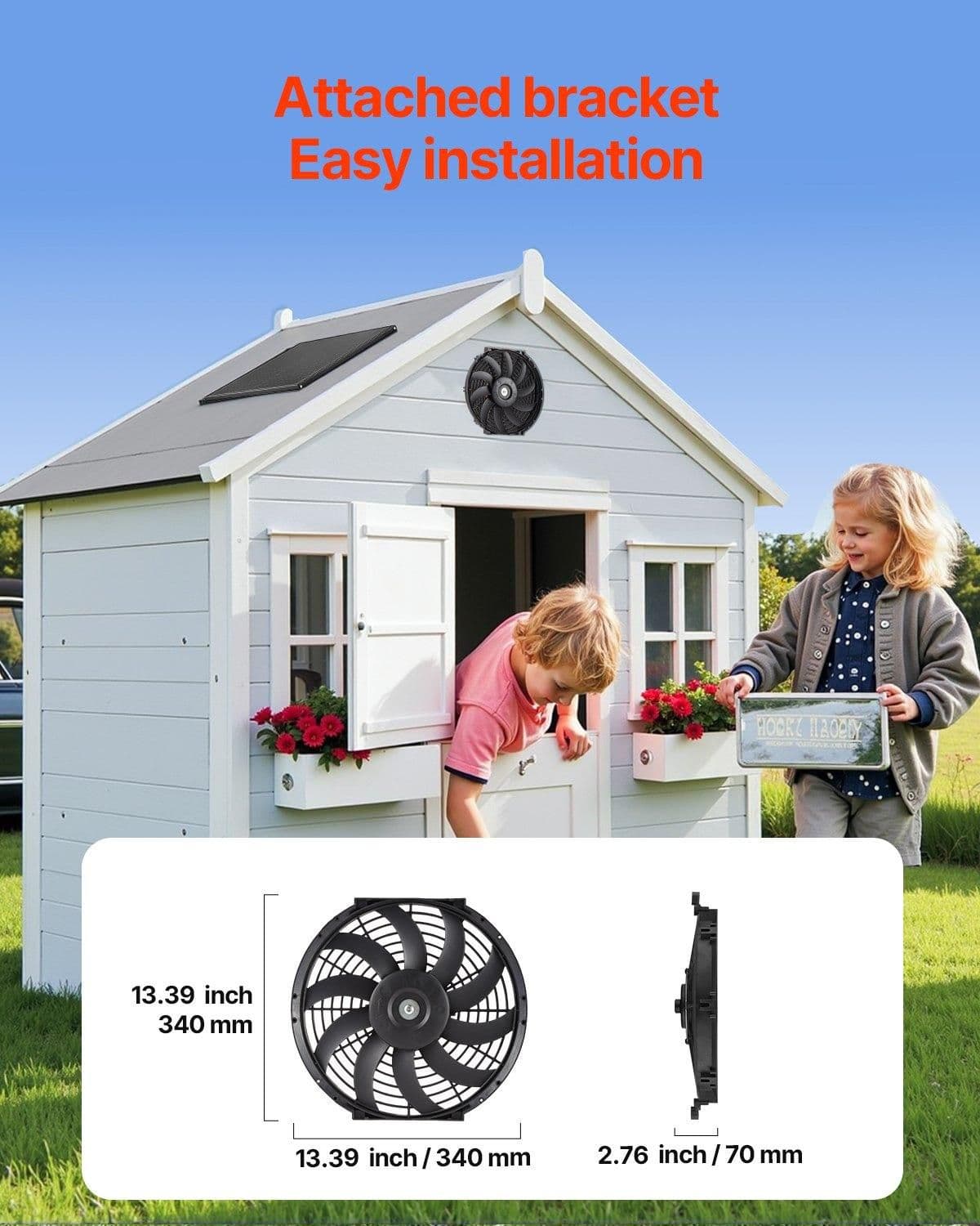 image-VEVOR Gable Mount Fan, 12 Inch Solar Power Attic Exhaust Fan with Adjustable Thermostat & Outer Mesh, 1300 CFM House Ventilator Cools Up to 1850 Sq.Ft, Quiet Ventilation for Roof, Garage, Shop, Black