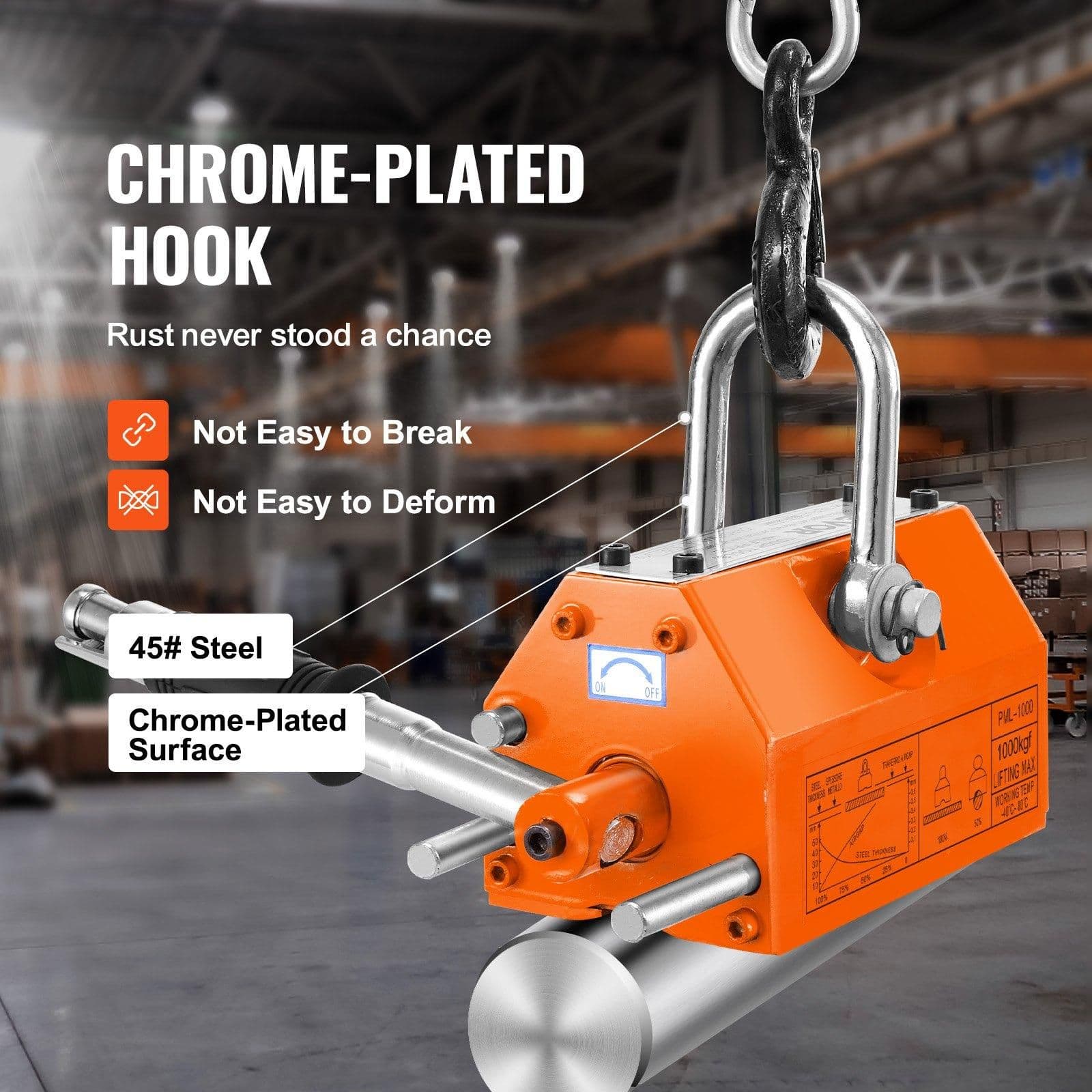 image-VEVOR Magnetic Lifter, 2200lbs/1000kg Pulling Capacity, 2.5 Safety Factor, Neodymium & Steel, Lifting Magnet with Release, Permanent Lift Magnets, Heavy Duty Magnet for Hoist, Shop Crane, Block, Board