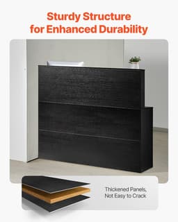 image-VEVOR Reception Desk, 55Inch L-Shaped Front Counter Table, Office Reception Counter with Drawer Keyboard Tray and Storage Cabinet, for Checkout, Lobby, Beauty Salon & Office, Black
