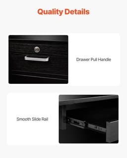 image-VEVOR Reception Desk, 55Inch L-Shaped Front Counter Table, Office Reception Counter with Drawer Keyboard Tray and Storage Cabinet, for Checkout, Lobby, Beauty Salon & Office, Black