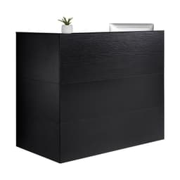 image-VEVOR Reception Desk, 55Inch L-Shaped Front Counter Table, Office Reception Counter with Drawer Keyboard Tray and Storage Cabinet, for Checkout, Lobby, Beauty Salon & Office, Black