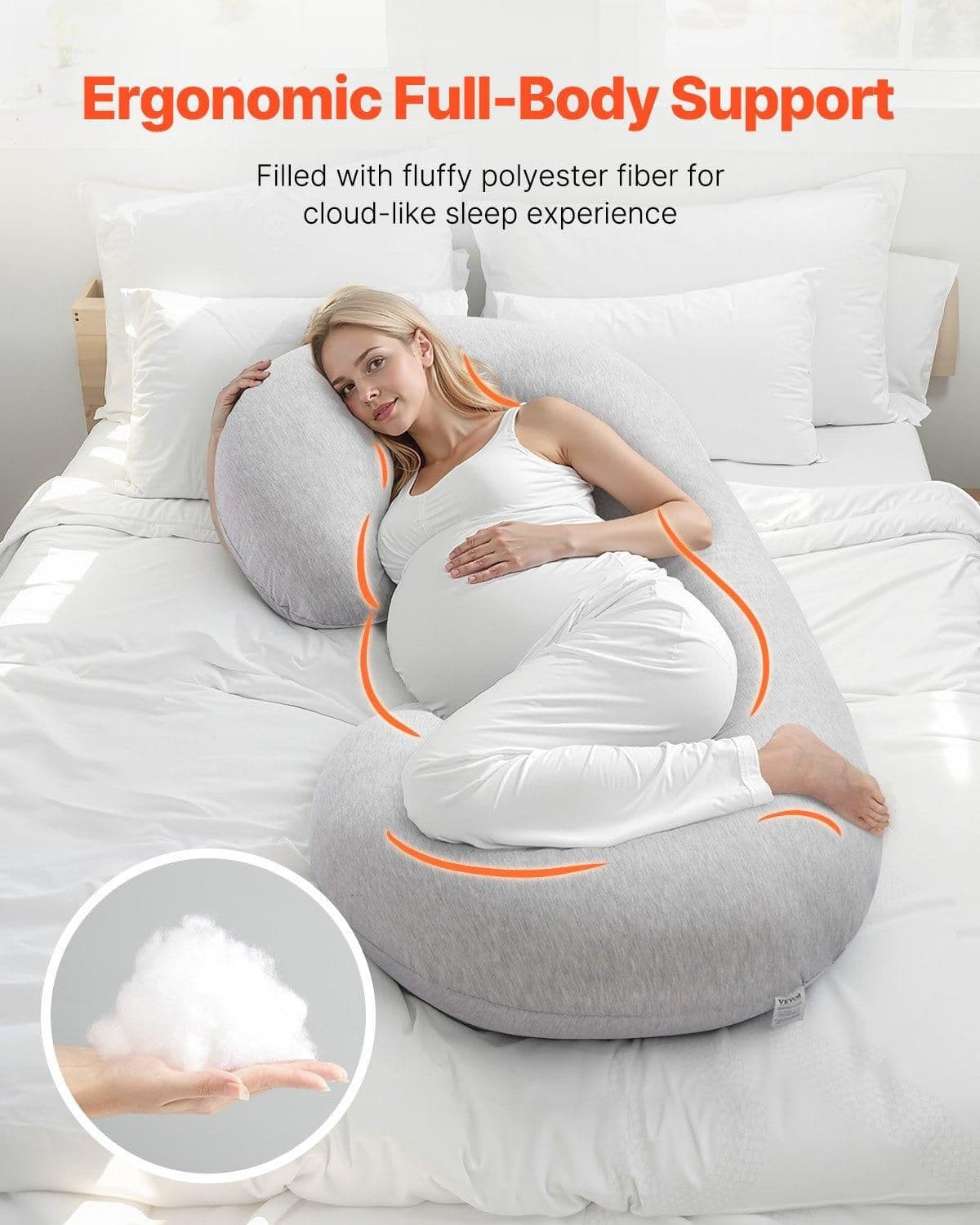 image-VEVOR Pregnancy Pillow, C-Shaped Full Body Maternity Pillow for Sleeping, Ultra-Soft and Breathable Pregnant Support Pillows with Removable & Washable Cover, Perfect for Back, Belly, Hip, Legs Relief