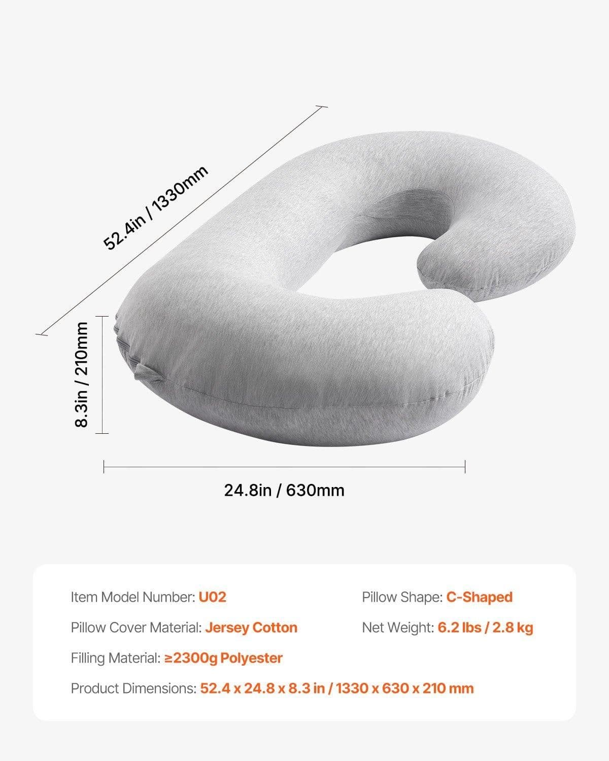 image-VEVOR Pregnancy Pillow, C-Shaped Full Body Maternity Pillow for Sleeping, Ultra-Soft and Breathable Pregnant Support Pillows with Removable & Washable Cover, Perfect for Back, Belly, Hip, Legs Relief