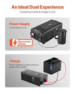 image-VEVOR Pure Sine Wave Inverter Charger, 6000 Watt, DC 48V to AC 120V Power Inverter with LCD Display, Remote Control, Solar Inverter for Off-Grid Solar RV Boat Home, Compatible with Various Batteries