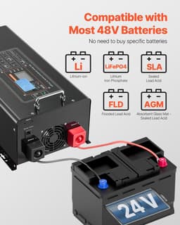 image-VEVOR Pure Sine Wave Inverter Charger, 6000 Watt, DC 48V to AC 120V Power Inverter with LCD Display, Remote Control, Solar Inverter for Off-Grid Solar RV Boat Home, Compatible with Various Batteries