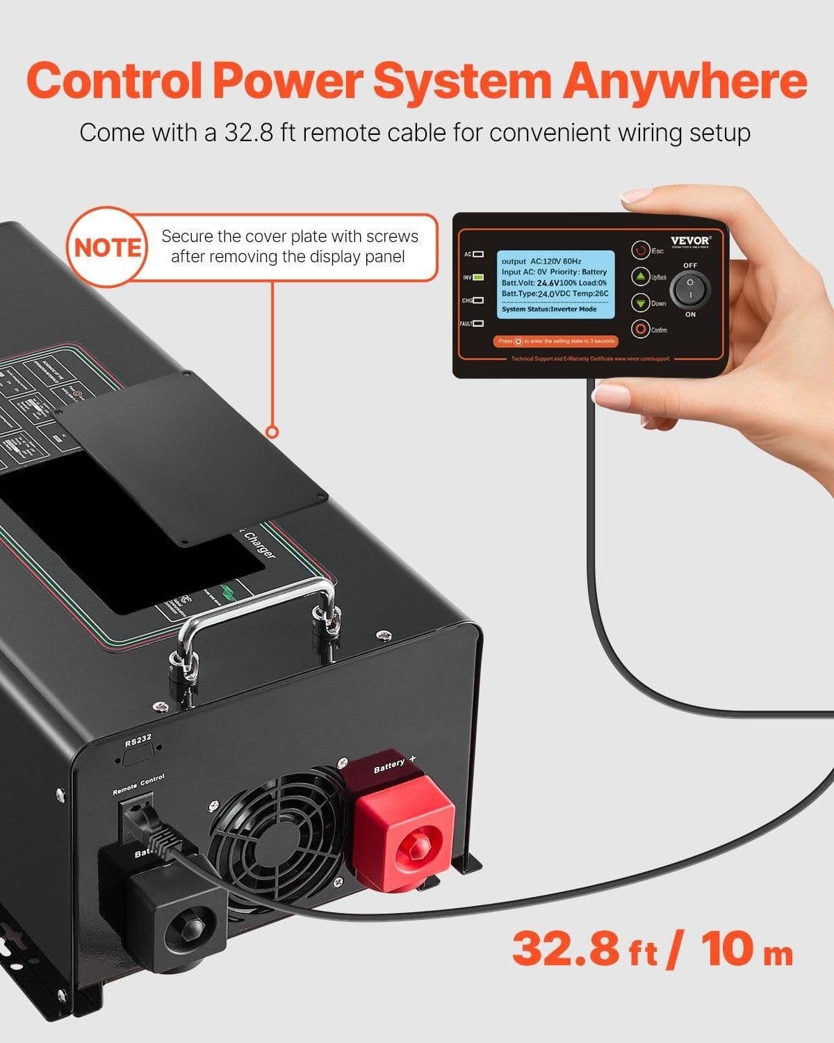 image-VEVOR Pure Sine Wave Inverter Charger, 6000 Watt, DC 48V to AC 120V Power Inverter with LCD Display, Remote Control, Solar Inverter for Off-Grid Solar RV Boat Home, Compatible with Various Batteries