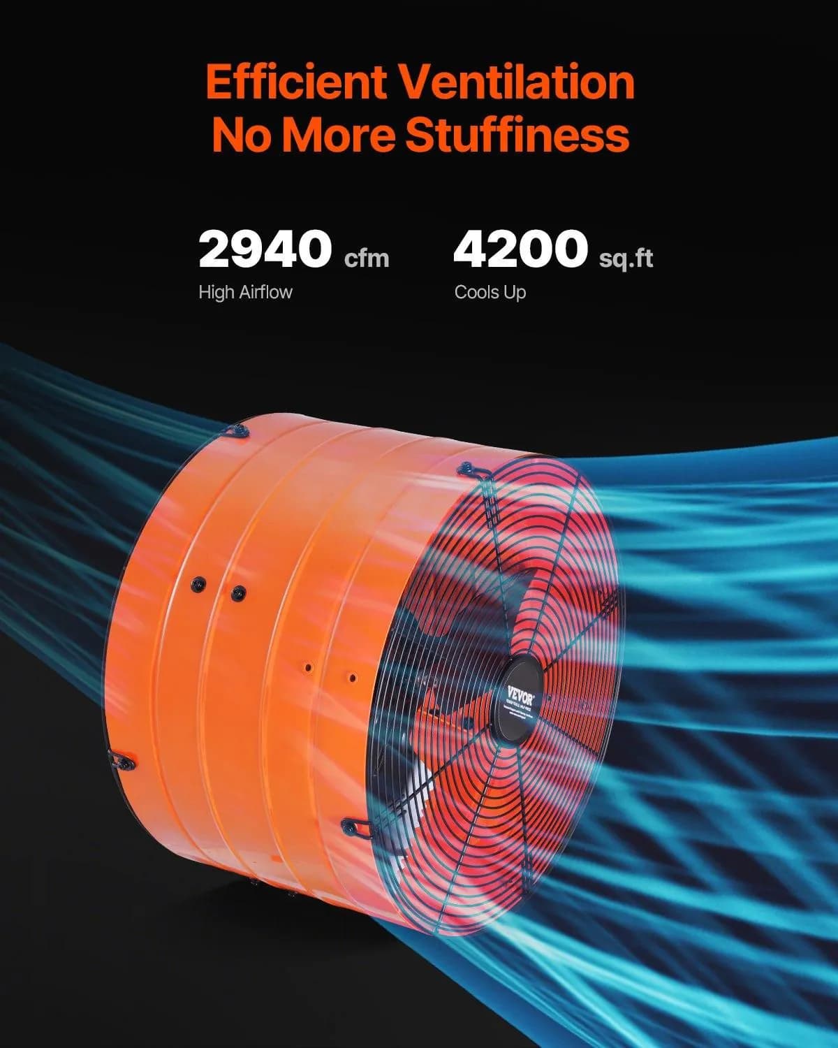 image-VEVOR Gable Mount Fan, 16 Inch Attic Exhaust Fan with Adjustable Thermostat & Outer Mesh, 2940 CFM House Ventilator Cools Up to 4200 Sq.Ft, Quiet Ventilation for Roof, Garage & Shop, Vibrant Orange