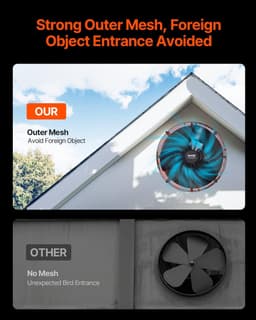 image-VEVOR Gable Mount Fan, 16 Inch Attic Exhaust Fan with Adjustable Thermostat & Outer Mesh, 2940 CFM House Ventilator Cools Up to 4200 Sq.Ft, Quiet Ventilation for Roof, Garage & Shop, Vibrant Orange
