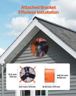 image-VEVOR Gable Mount Fan, 16 Inch Attic Exhaust Fan with Adjustable Thermostat & Outer Mesh, 2940 CFM House Ventilator Cools Up to 4200 Sq.Ft, Quiet Ventilation for Roof, Garage & Shop, Vibrant Orange