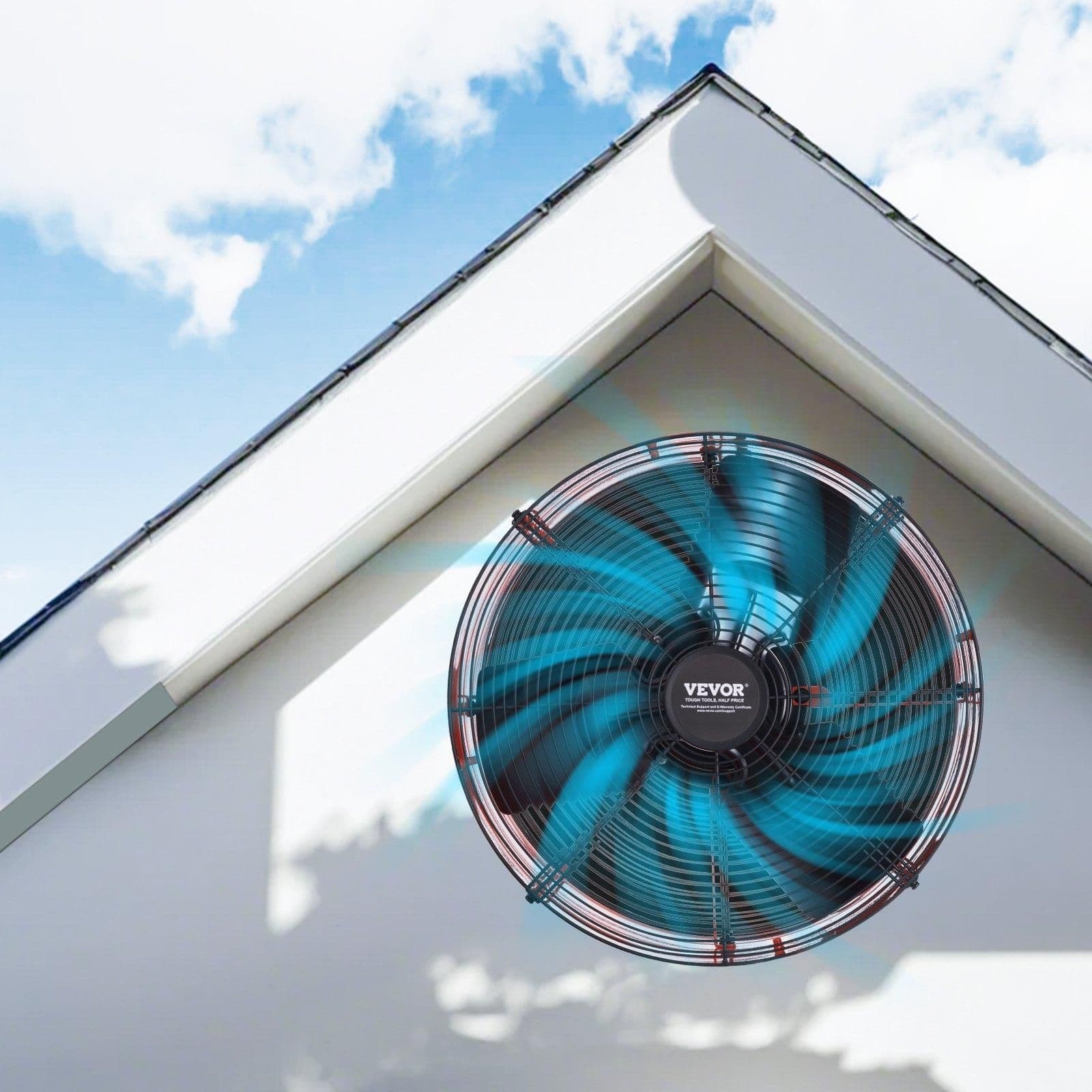 image-VEVOR Gable Mount Fan, 16 Inch Attic Exhaust Fan with Adjustable Thermostat & Outer Mesh, 2940 CFM House Ventilator Cools Up to 4200 Sq.Ft, Quiet Ventilation for Roof, Garage & Shop, Vibrant Orange