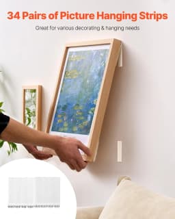 image-VEVOR Picture Hanging Strips, 34 Pairs, Large Picture Hangers with Removable Adhesive, Hook & Loop Strips, Wall Hanging Strips for Damage Free Picture Hanger, Mounting of Photos, Frames, Wall Decor