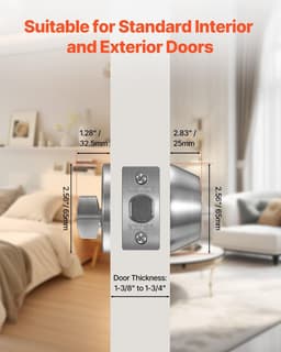 image-VEVOR Deadbolt Lock, Round Single Cylinder Dead Bolt, Keyed 1 Side, Fits Standard Size Interior and Exterior Doors, Full Metal, with 3 Keys, for Front Entry Door Residential Security, Satin Nickel