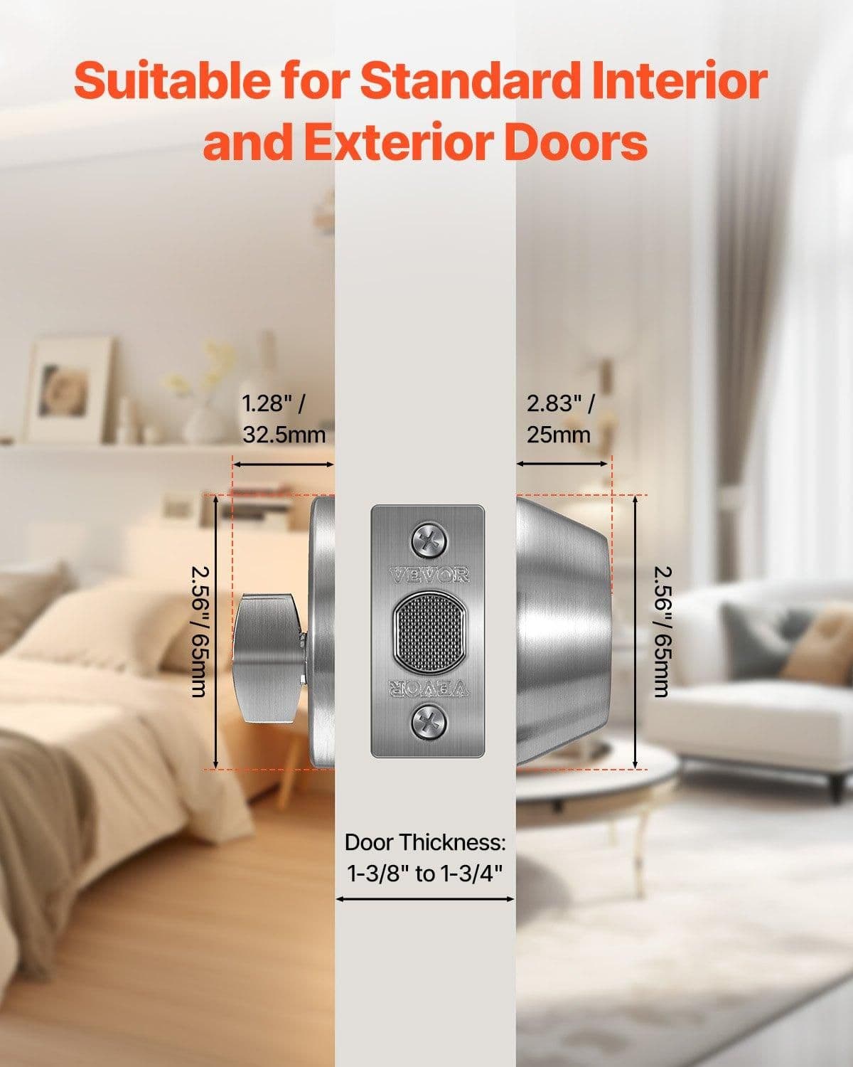 image-VEVOR Deadbolt Lock, Round Single Cylinder Dead Bolt, Keyed 1 Side, Fits Standard Size Interior and Exterior Doors, Full Metal, with 3 Keys, for Front Entry Door Residential Security, Satin Nickel