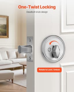 image-VEVOR Deadbolt Lock, Round Single Cylinder Dead Bolt, Keyed 1 Side, Fits Standard Size Interior and Exterior Doors, Full Metal, with 3 Keys, for Front Entry Door Residential Security, Satin Nickel