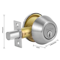 image-VEVOR Deadbolt Lock, Round Single Cylinder Dead Bolt, Keyed 1 Side, Fits Standard Size Interior and Exterior Doors, Full Metal, with 3 Keys, for Front Entry Door Residential Security, Satin Nickel