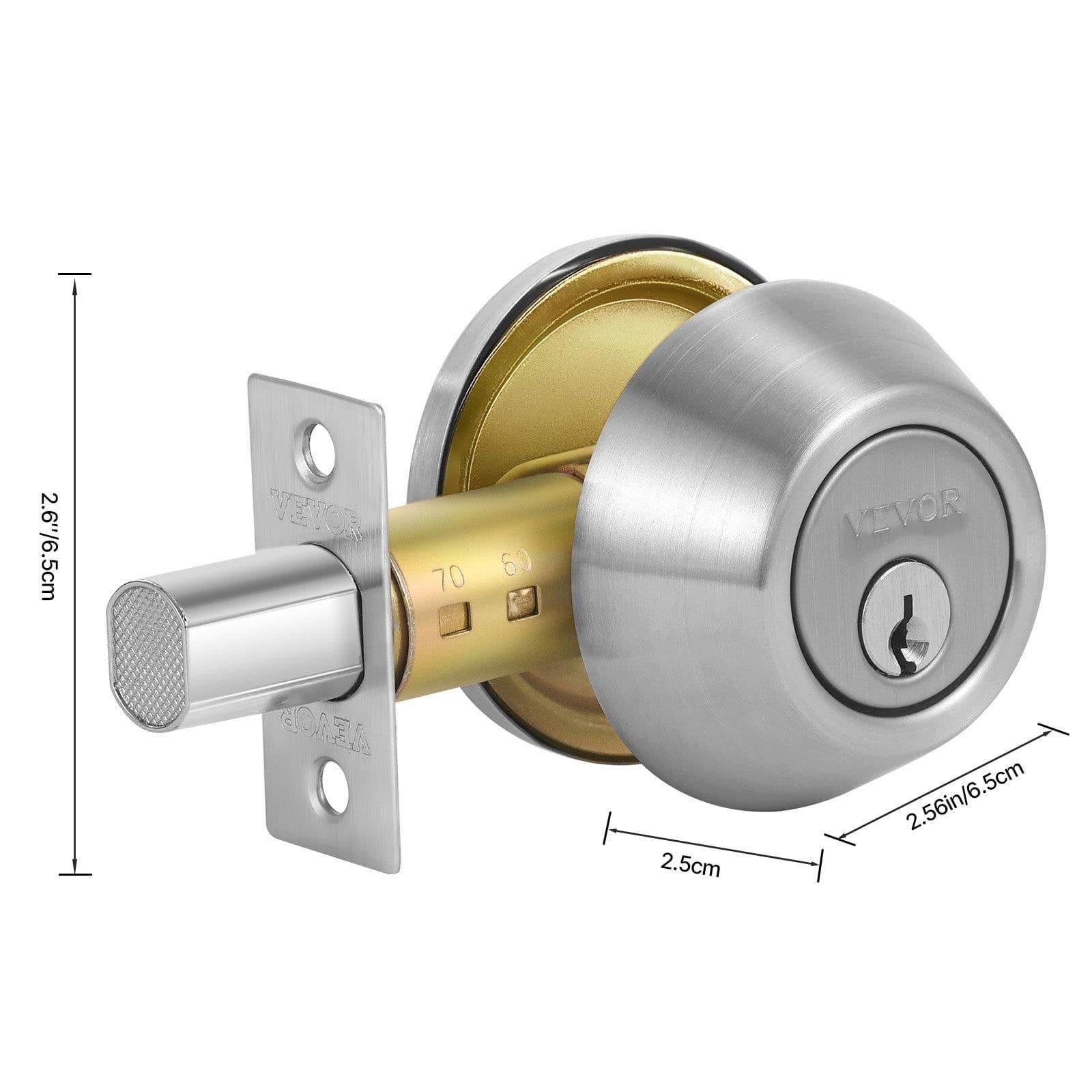 image-VEVOR Deadbolt Lock, Round Single Cylinder Dead Bolt, Keyed 1 Side, Fits Standard Size Interior and Exterior Doors, Full Metal, with 3 Keys, for Front Entry Door Residential Security, Satin Nickel