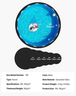image-VEVOR 18ft Round Pool Liner Pad, Pool Liner Pad for Above Ground Swimming Pools, Pool-Mat Prevents Punctures, Recycled Geotextile Material Underlayment Pads, Extend Service Life