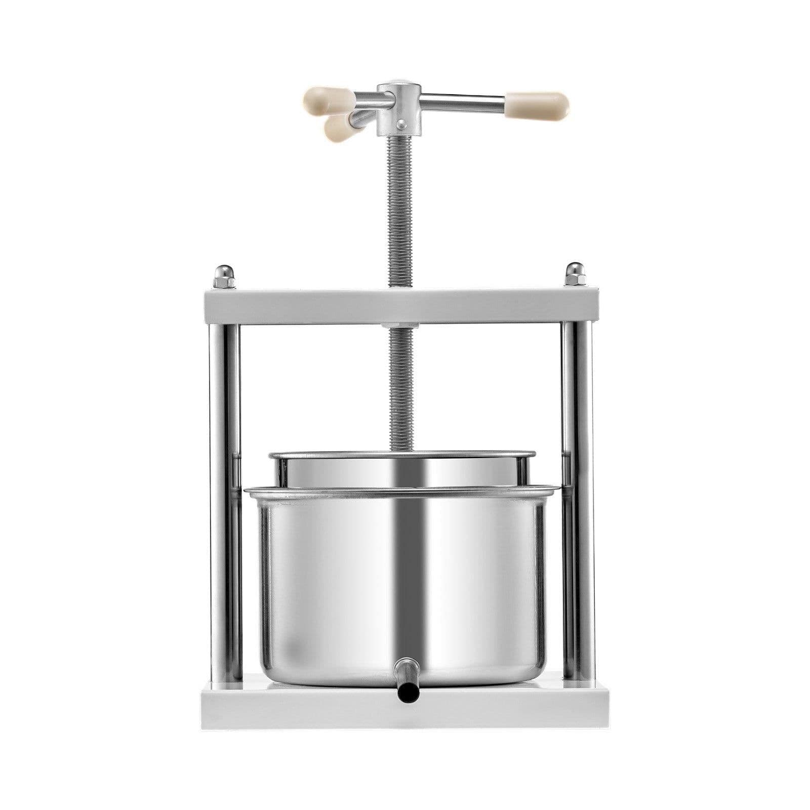 image-VEVOR 1.45 Gal/5L Fruit Wine Press, 2 Stainless Steel Barrels, Manual Juice Maker, Cider Apple Grape Tincture Honey Olive Oil Making Press with Triangular Handle for Outdoor Kitchen Home
