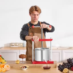 image-VEVOR 1.6 Gal/6L Fruit Wine Press, 2 Stainless Steel Barrels, Manual Juice Maker, Cider Apple Grape Tincture Honey Olive Oil Making Press with T-Handle for Outdoor Kitchen Home