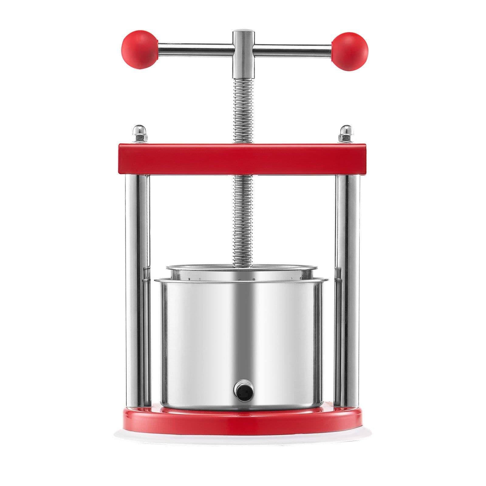 image-VEVOR 1.6 Gal/6L Fruit Wine Press, 2 Stainless Steel Barrels, Manual Juice Maker, Cider Apple Grape Tincture Honey Olive Oil Making Press with T-Handle for Outdoor Kitchen Home