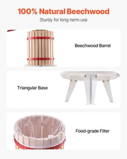 image-VEVOR 4.75 Gal/18L Fruit Wine Press, Solid Wood Basket with 8 Blocks, Heavy Duty Manual Juice Maker, Cider Apple Grape Tincture Honey Olive Oil Making Press with Handle for Kitchen, Home