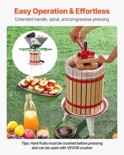 image-VEVOR 4.75 Gal/18L Fruit Wine Press, Solid Wood Basket with 8 Blocks, Heavy Duty Manual Juice Maker, Cider Apple Grape Tincture Honey Olive Oil Making Press with Handle for Kitchen, Home