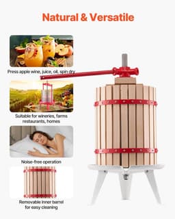 image-VEVOR 4.75 Gal/18L Fruit Wine Press, Solid Wood Basket with 8 Blocks, Heavy Duty Manual Juice Maker, Cider Apple Grape Tincture Honey Olive Oil Making Press with Handle for Kitchen, Home