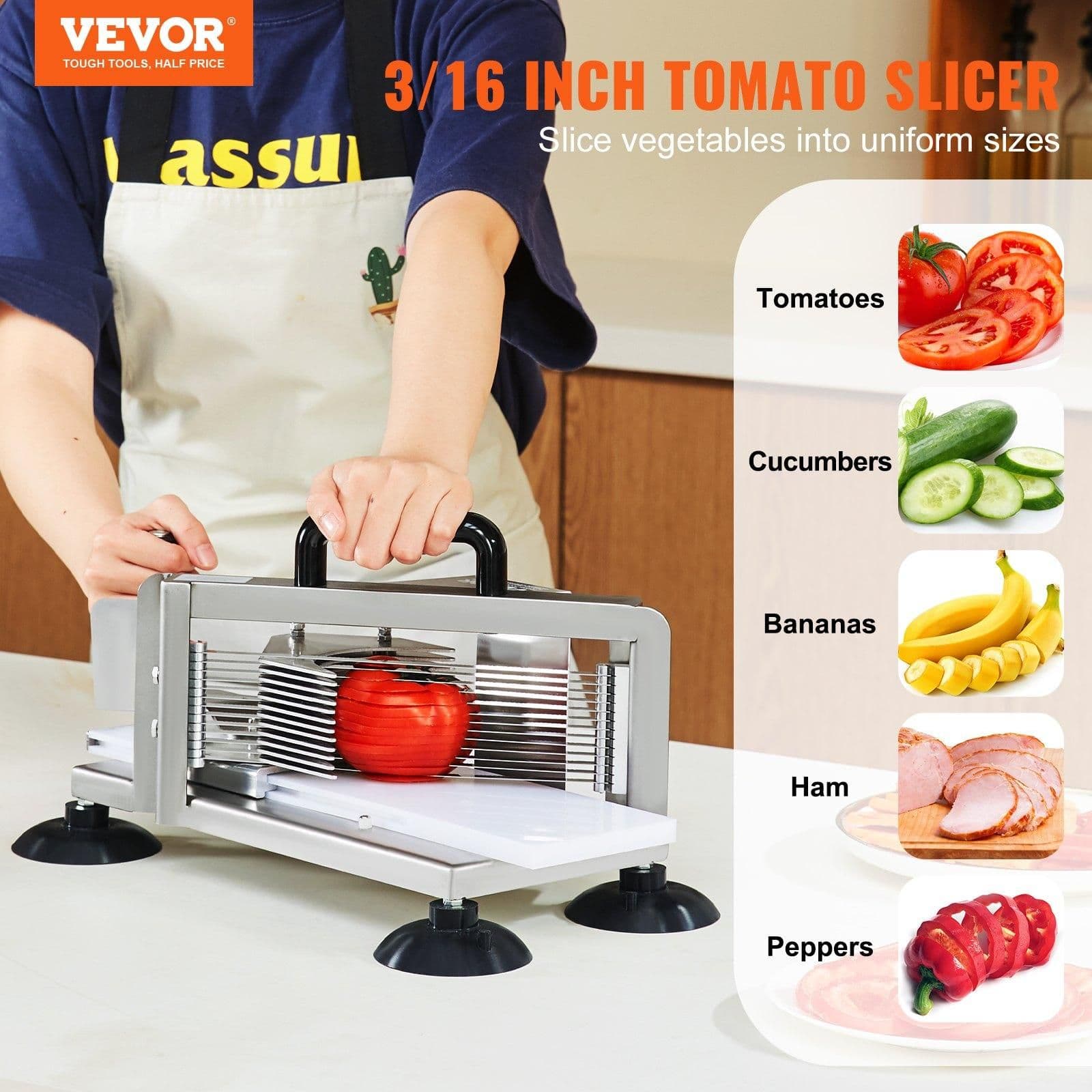 image-VEVOR Commercial Tomato Slicer - 3/16" Stainless Steel Manual
