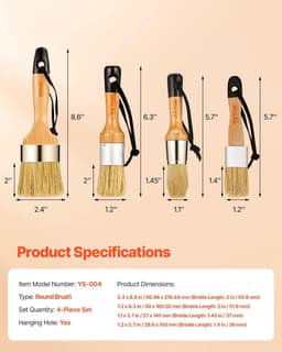 image-VEVOR Chalk Wax Paint Brush, 4 Piece Wax Paint Brush, Chalk Paint Brushes for Furniture, Acrylic Paint,Milk Paint,Home Decor, Natural Bristle Round Oval Chalk Paint Brush for All Painting and Waxing