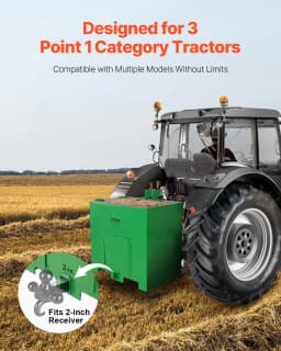 image-VEVOR Ballast Box, Corrosion-Proof 3-Point Category 1 Tractor Ballast of 800lbs Load Capacity for 2" Hitch Receiver, Heavy-Duty Thickened Steel 5ft³ Volume, Loader Attachment with Sliding Door, Green