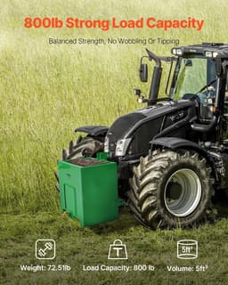 image-VEVOR Ballast Box, Corrosion-Proof 3-Point Category 1 Tractor Ballast of 800lbs Load Capacity for 2" Hitch Receiver, Heavy-Duty Thickened Steel 5ft³ Volume, Loader Attachment with Sliding Door, Green