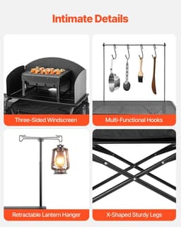 image-VEVOR Camping Kitchen Table, Outdoor Camp Cooking Table, Aluminum Portable Cook Station with 3 Storage Cupboard, Carrying Bag, Detachable Windscreen, Quick Set-up for BBQ Party Picnic RV Travel, Black