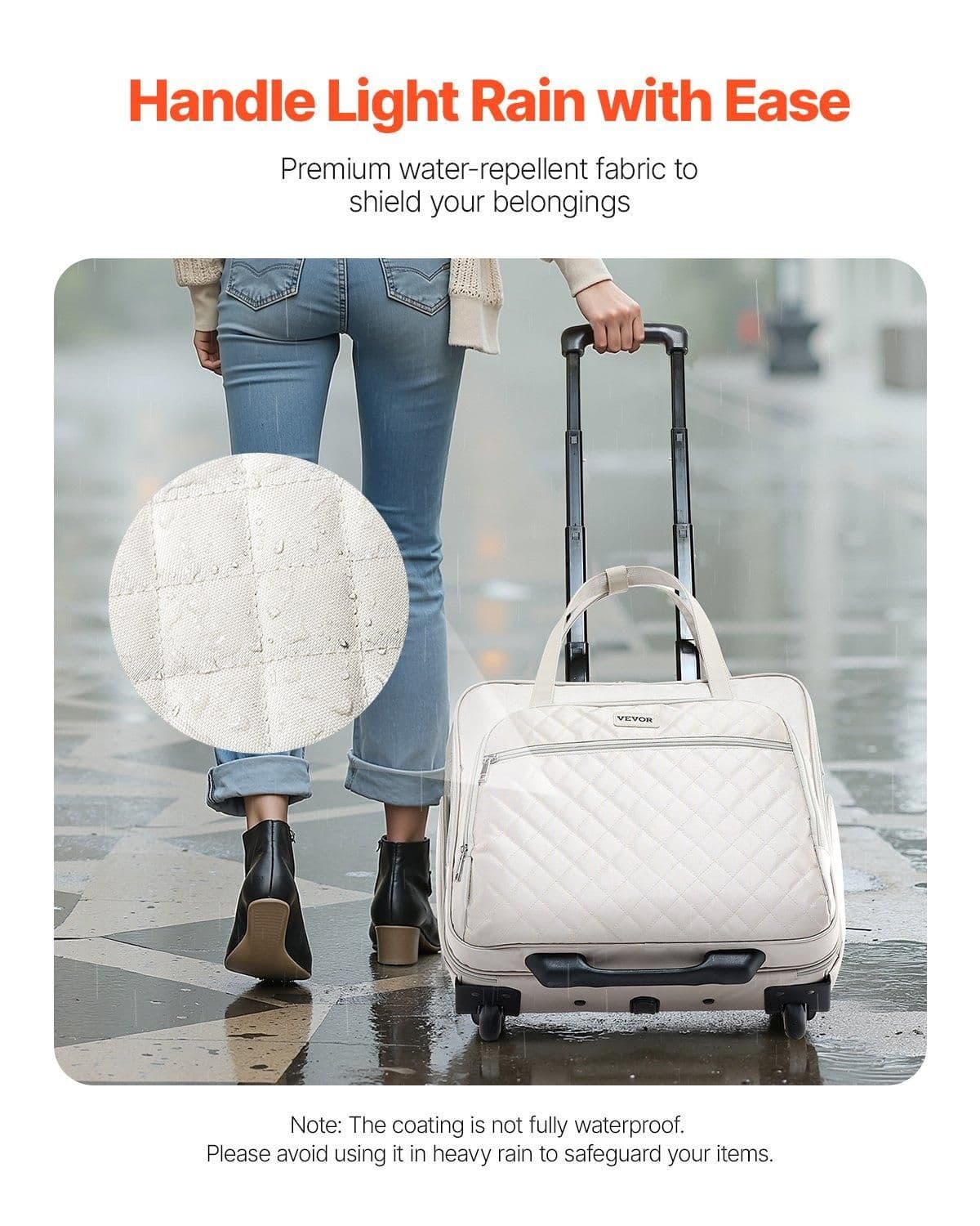 image-VEVOR Rolling Laptop Bag, Fits Up to 15.6 Inch Laptop, Wheeled Briefcase, Roller Computer Tote Bag with 2 Fixed Wheels & Telescoping Handle, Laptop Case for Work Travel Business Office, Women Men