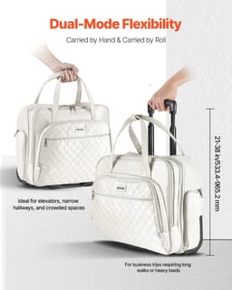 image-VEVOR Rolling Laptop Bag, Fits Up to 15.6 Inch Laptop, Wheeled Briefcase, Roller Computer Tote Bag with 2 Fixed Wheels & Telescoping Handle, Laptop Case for Work Travel Business Office, Women Men