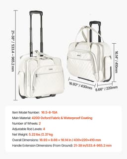 image-VEVOR Rolling Laptop Bag, Fits Up to 15.6 Inch Laptop, Wheeled Briefcase, Roller Computer Tote Bag with 2 Fixed Wheels & Telescoping Handle, Laptop Case for Work Travel Business Office, Women Men