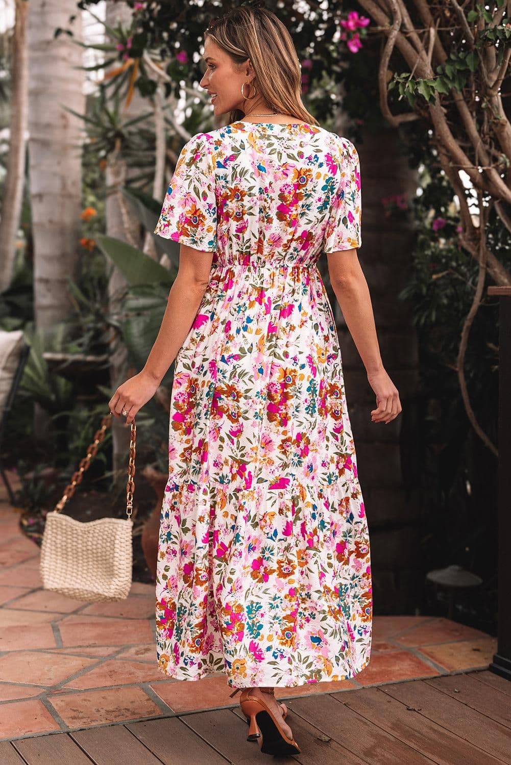 image-Kaitlyn Floral V-Neck Short Sleeve Maxi Dress - High Waist