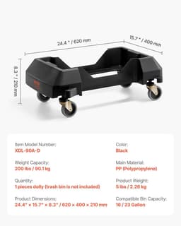 image-VEVOR Trash Can Dolly, Fit 16/23 Gallon Containers, Slim Trash Can Roller Base with 4 Lockable Wheels, 200lbs Weight Capacity, Heavy Duty Barrel Dolly, Smooth & Quiet Rolling Plastic Bin Dolly