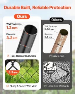 image-VEVOR Chain Link Fence Gate, 72 x 48 in, Adjustable Chain Link Fence Panel, Fit 2.2-6 ft (W) x 6 ft (H) Garden Fence Gate Opening, Fencing Gate with Plastic Coating, for Farm Black, Posts Not Included