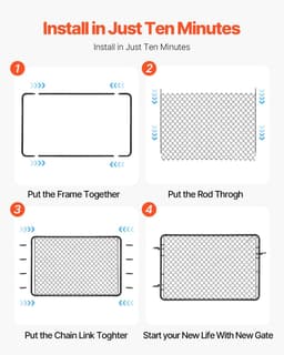 image-VEVOR Chain Link Fence Gate, 72 x 48 in, Adjustable Chain Link Fence Panel, Fit 2.2-6 ft (W) x 6 ft (H) Garden Fence Gate Opening, Fencing Gate with Plastic Coating, for Farm Black, Posts Not Included
