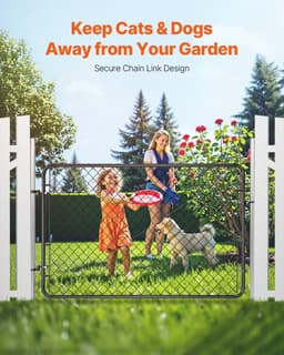 image-VEVOR Chain Link Fence Gate, 72 x 48 in, Adjustable Chain Link Fence Panel, Fit 2.2-6 ft (W) x 6 ft (H) Garden Fence Gate Opening, Fencing Gate with Plastic Coating, for Farm Black, Posts Not Included