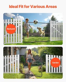 image-VEVOR Chain Link Fence Gate, 72 x 48 in, Adjustable Chain Link Fence Panel, Fit 2.2-6 ft (W) x 6 ft (H) Garden Fence Gate Opening, Fencing Gate with Plastic Coating, for Farm Black, Posts Not Included