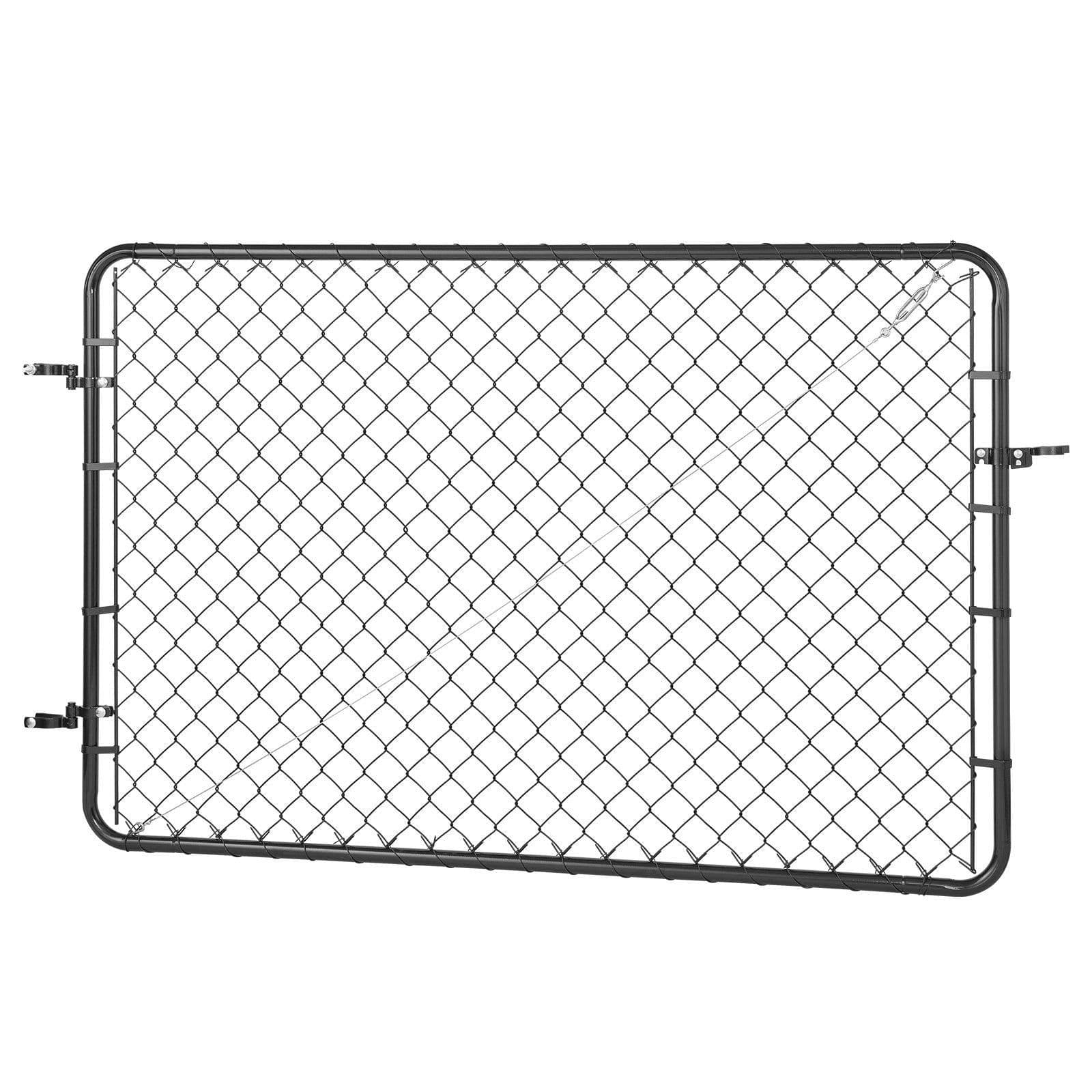 image-VEVOR Chain Link Fence Gate, 72 x 48 in, Adjustable Chain Link Fence Panel, Fit 2.2-6 ft (W) x 6 ft (H) Garden Fence Gate Opening, Fencing Gate with Plastic Coating, for Farm Black, Posts Not Included