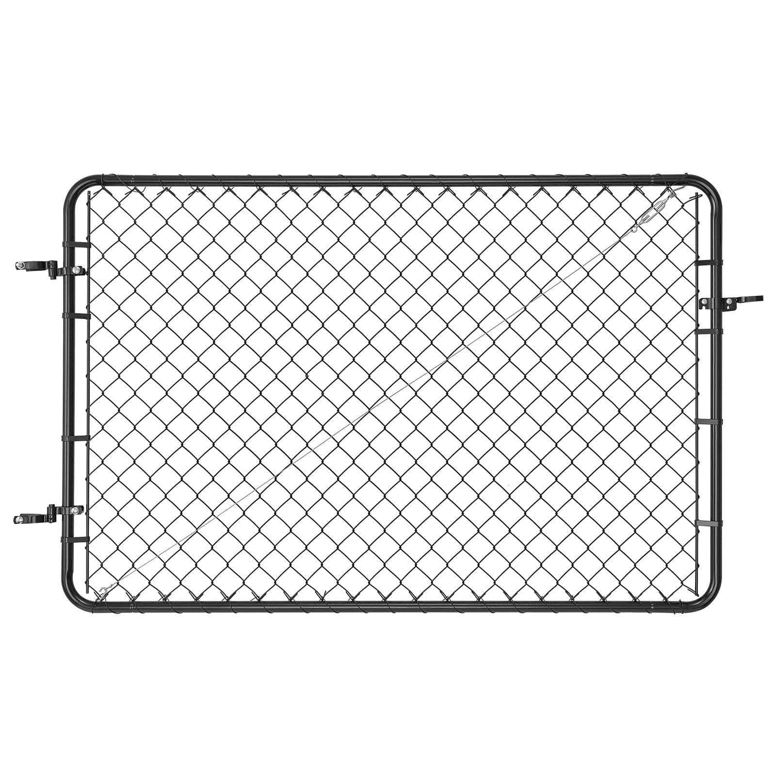 image-VEVOR Chain Link Fence Gate, 72 x 48 in, Adjustable Chain Link Fence Panel, Fit 2.2-6 ft (W) x 6 ft (H) Garden Fence Gate Opening, Fencing Gate with Plastic Coating, for Farm Black, Posts Not Included